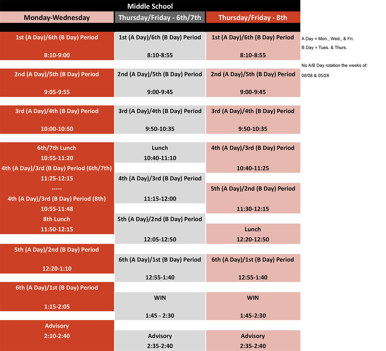 Middle School Bell Schedule