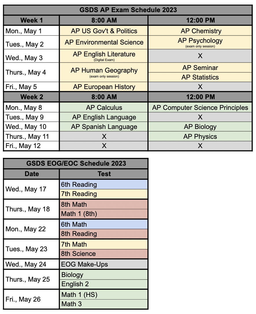 2023 Exam Schedule