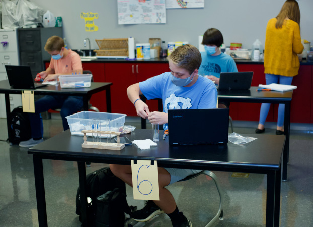 Gray Stone students in Heather Ferguson's science class. Students returned to in-person instruction on Tuesday as part of Plan B. Photo courtesy of Helen Nance.